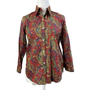 Lauren Ralph Lauren Shirt Womens Petite Extra Small Red Paisley Casual Work Prep